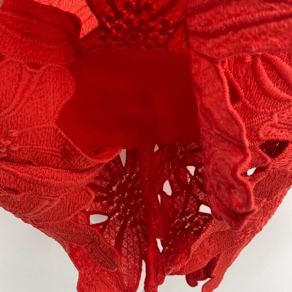 Saylor x Free People Erin Red Lace Strapless Knee Length Pretty  Dress Coral Red - Picture 5 of 15